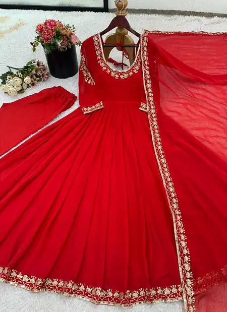 Nsr 868 Heavy Faux Georgette With Embroidery Work Gown With Pant Dupatta Online Wholesale